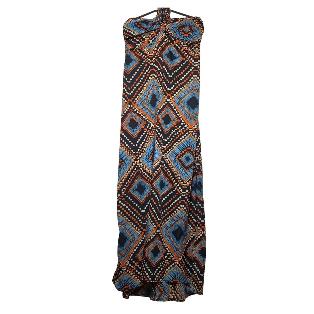 Band of Gypsies Geometric Diamond Print Halter Maxi Dress Blue Orange Size S/M